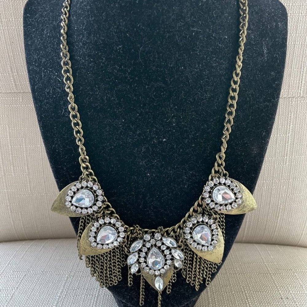 Nordstrom Women Necklace Bronze Tone Fashion Jewelry Crystals Accent Statement
